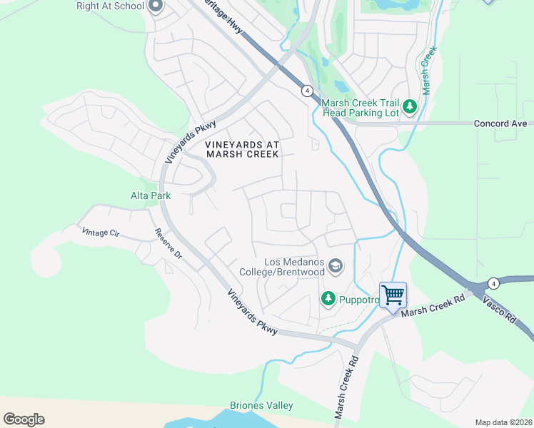 map of restaurants, bars, coffee shops, grocery stores, and more near Veneto Lane in Brentwood