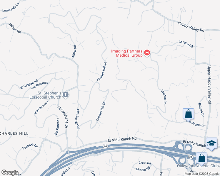 map of restaurants, bars, coffee shops, grocery stores, and more near 42 Charles Hill Circle in Orinda