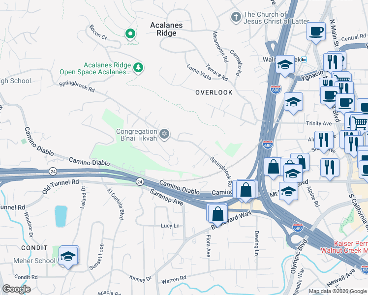 map of restaurants, bars, coffee shops, grocery stores, and more near 814 Regency Court in Walnut Creek