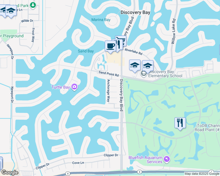 map of restaurants, bars, coffee shops, grocery stores, and more near 2060 Bowsprit Court in Discovery Bay