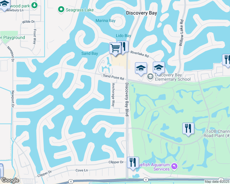 map of restaurants, bars, coffee shops, grocery stores, and more near 2060 Bowsprit Court in Discovery Bay