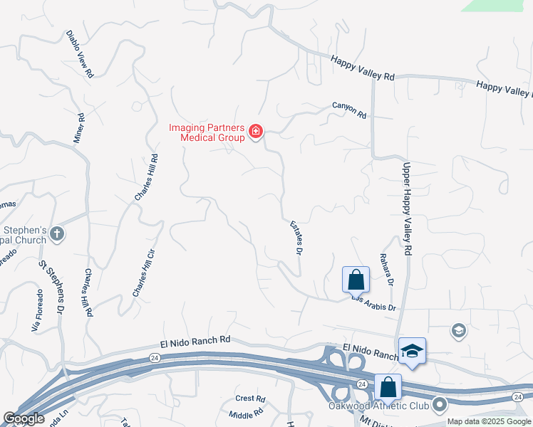 map of restaurants, bars, coffee shops, grocery stores, and more near 1177 Estates Drive in Lafayette