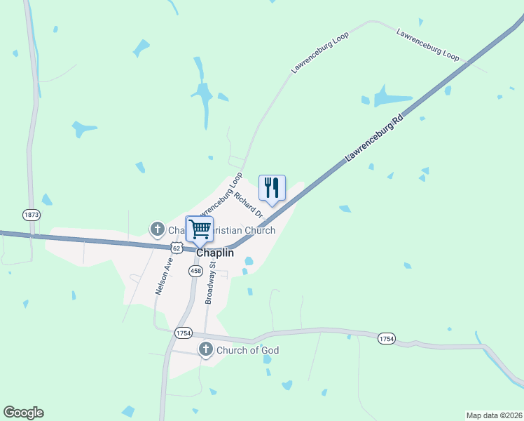 map of restaurants, bars, coffee shops, grocery stores, and more near 5900-6228 Lawrenceburg Road in Chaplin