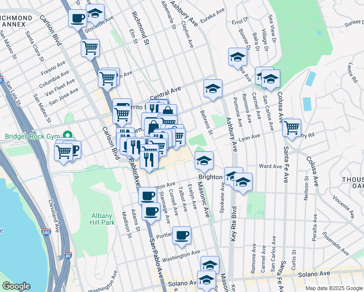 map of restaurants, bars, coffee shops, grocery stores, and more near 1000 El Cerrito Plaza in El Cerrito