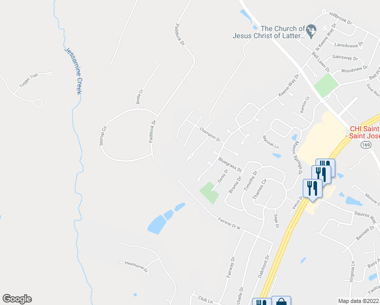 map of restaurants, bars, coffee shops, grocery stores, and more near 125 Quarter Mile Way in Nicholasville
