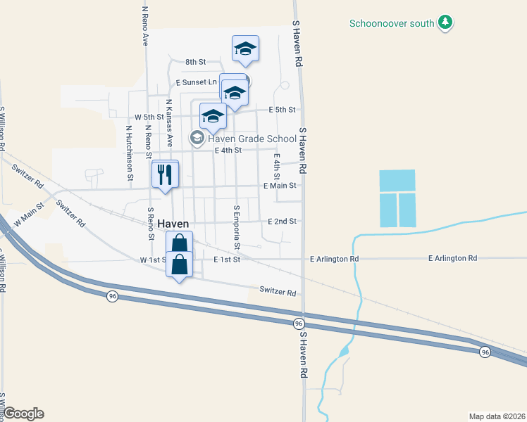 map of restaurants, bars, coffee shops, grocery stores, and more near 107 South Topeka Street in Haven