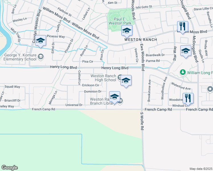 map of restaurants, bars, coffee shops, grocery stores, and more near 4726 McCuen Avenue in Stockton