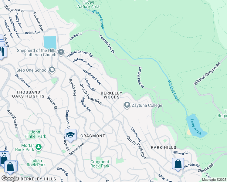 map of restaurants, bars, coffee shops, grocery stores, and more near 657 Vistamont Avenue in Berkeley
