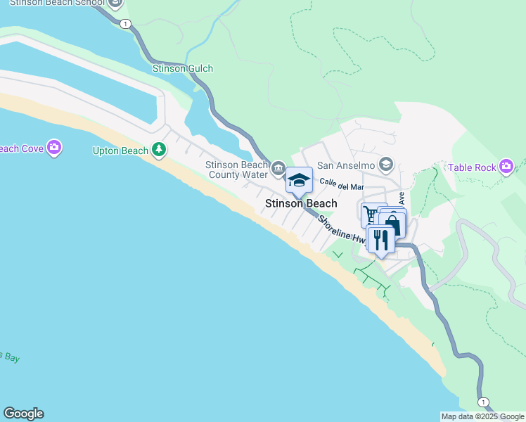 map of restaurants, bars, coffee shops, grocery stores, and more near 28 Calle Del Embarcadero in Stinson Beach