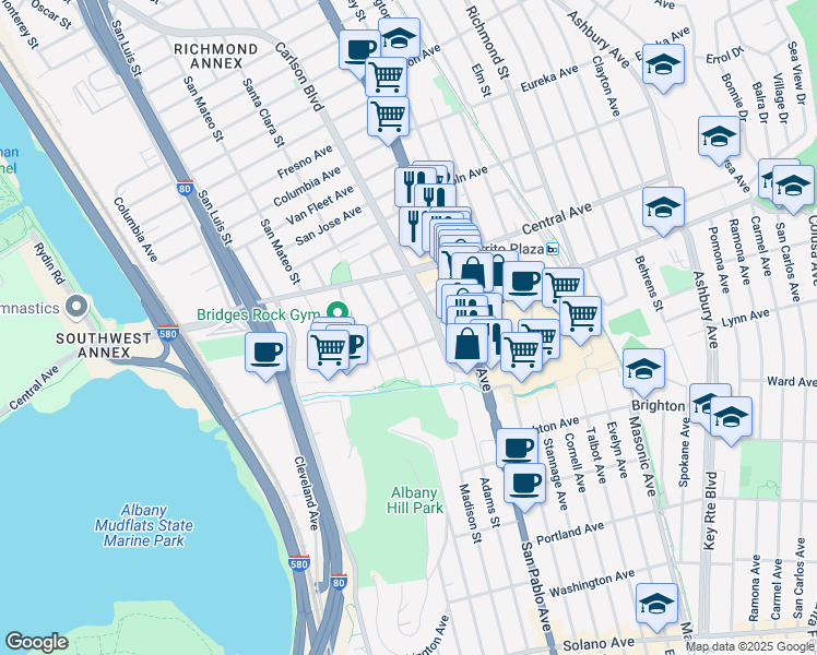 map of restaurants, bars, coffee shops, grocery stores, and more near 3325 Carlson Boulevard in El Cerrito