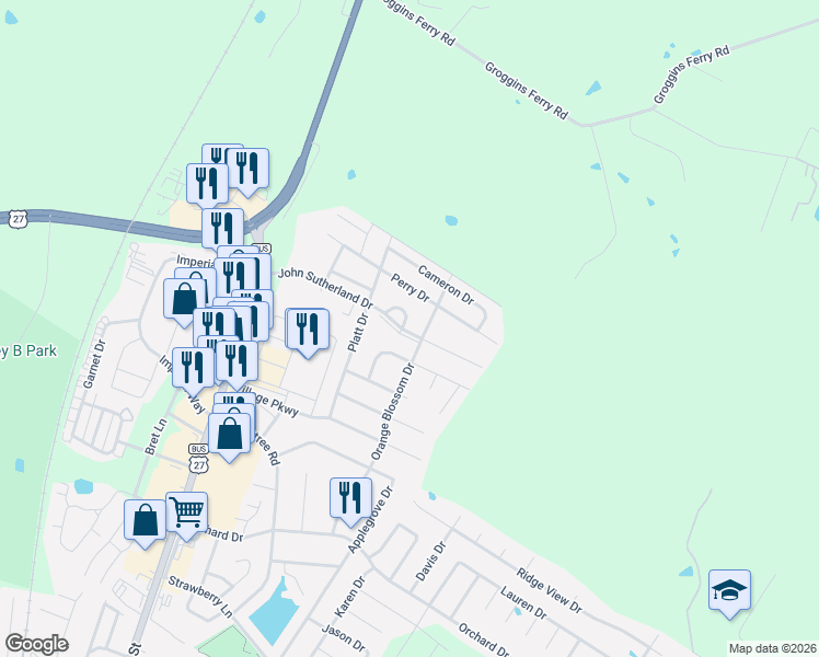 map of restaurants, bars, coffee shops, grocery stores, and more near 145 May Court in Nicholasville