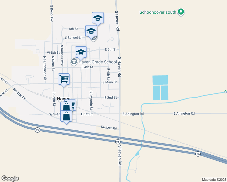 map of restaurants, bars, coffee shops, grocery stores, and more near 8-10 East Salina Drive in Haven