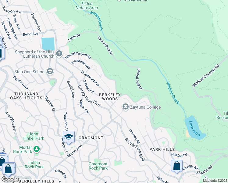 map of restaurants, bars, coffee shops, grocery stores, and more near 662 Wildcat Canyon Road in Berkeley