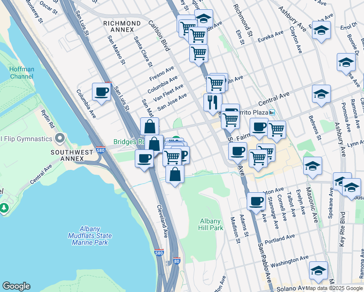 map of restaurants, bars, coffee shops, grocery stores, and more near 3247 Belmont Avenue in El Cerrito