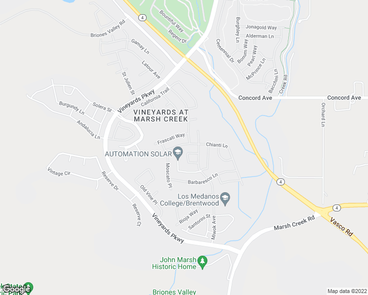 map of restaurants, bars, coffee shops, grocery stores, and more near 1644 Chianti Lane in Brentwood