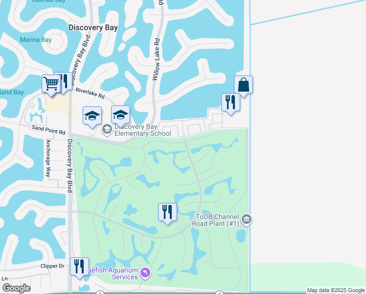map of restaurants, bars, coffee shops, grocery stores, and more near 5650 Edgeview Drive in Discovery Bay