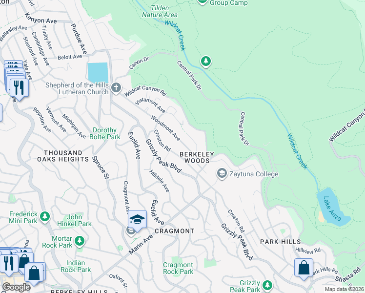 map of restaurants, bars, coffee shops, grocery stores, and more near 660 Woodmont Avenue in Berkeley