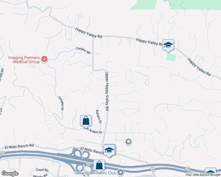 map of restaurants, bars, coffee shops, grocery stores, and more near 1142 Upper Happy Valley Road in Lafayette