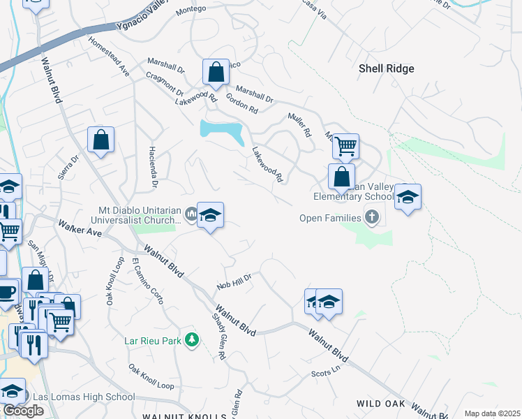 map of restaurants, bars, coffee shops, grocery stores, and more near 457 Summit Road in Walnut Creek