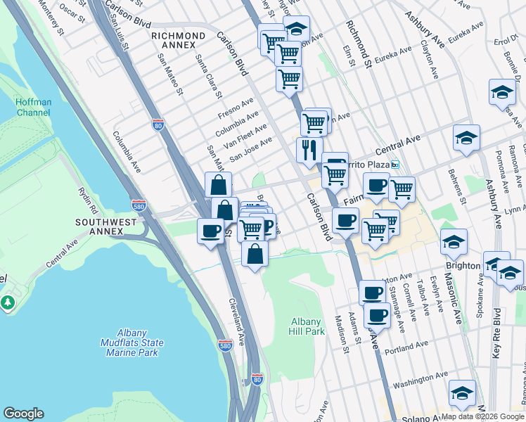 map of restaurants, bars, coffee shops, grocery stores, and more near 3247 Belmont Avenue in El Cerrito