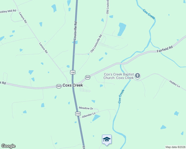 map of restaurants, bars, coffee shops, grocery stores, and more near 191 State Highway 509 in Coxs Creek