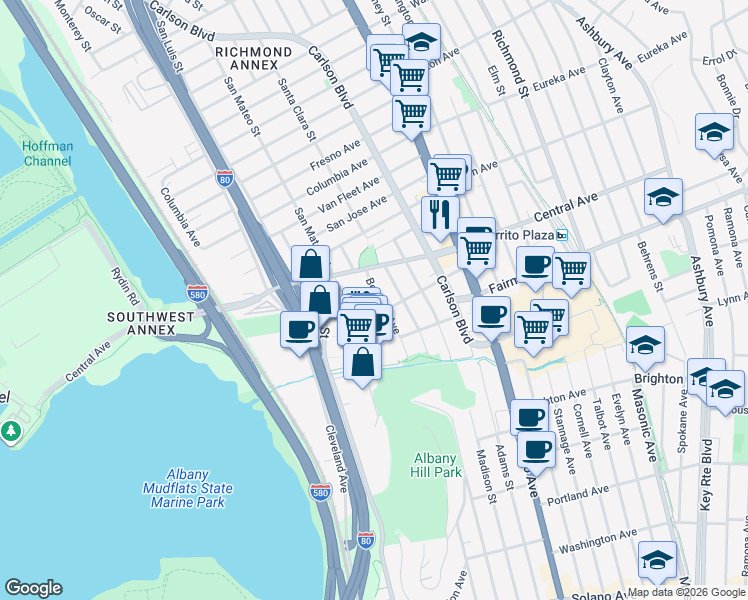 map of restaurants, bars, coffee shops, grocery stores, and more near 3247 Belmont Avenue in El Cerrito