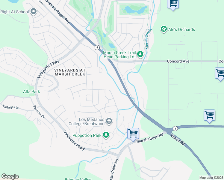 map of restaurants, bars, coffee shops, grocery stores, and more near 1609 Chianti Lane in Brentwood