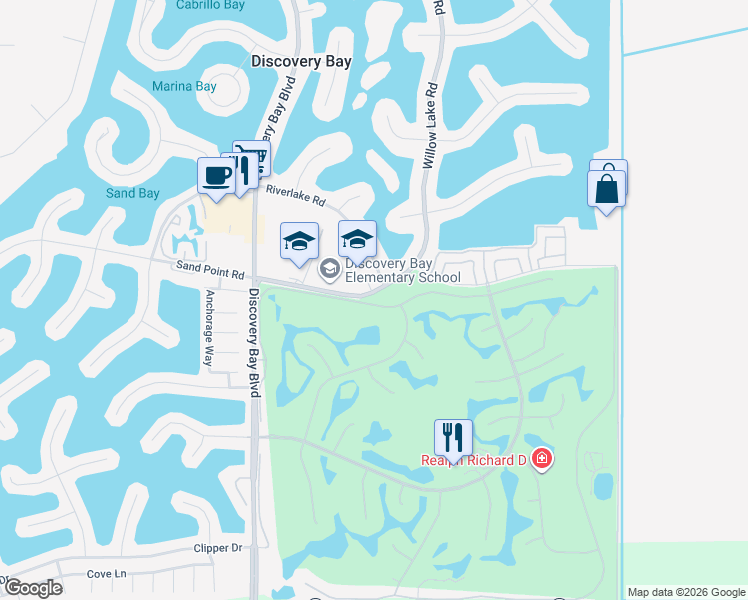 map of restaurants, bars, coffee shops, grocery stores, and more near 5425 Edgeview Drive in Discovery Bay
