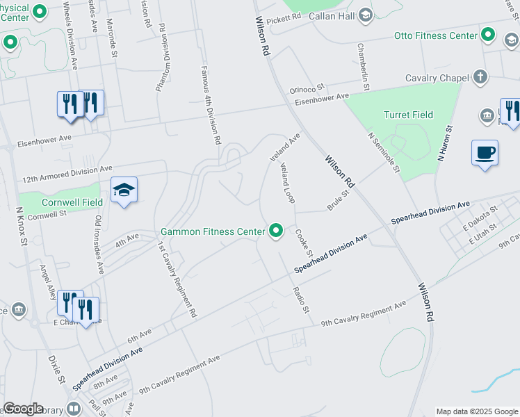 map of restaurants, bars, coffee shops, grocery stores, and more near Ireland Avenue in Fort Knox