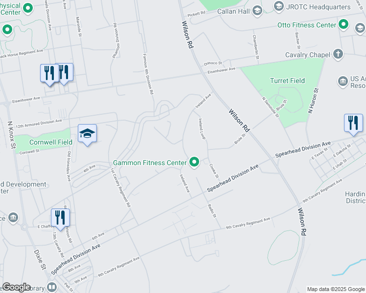 map of restaurants, bars, coffee shops, grocery stores, and more near Ireland Avenue in Fort Knox