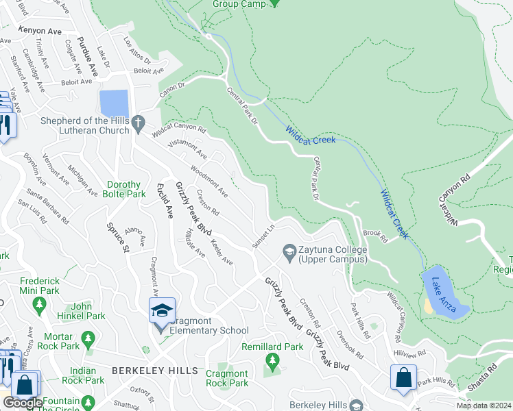 map of restaurants, bars, coffee shops, grocery stores, and more near 657 Vistamont Avenue in Berkeley