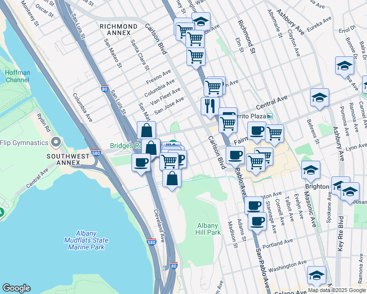 map of restaurants, bars, coffee shops, grocery stores, and more near 3247 Belmont Avenue in El Cerrito