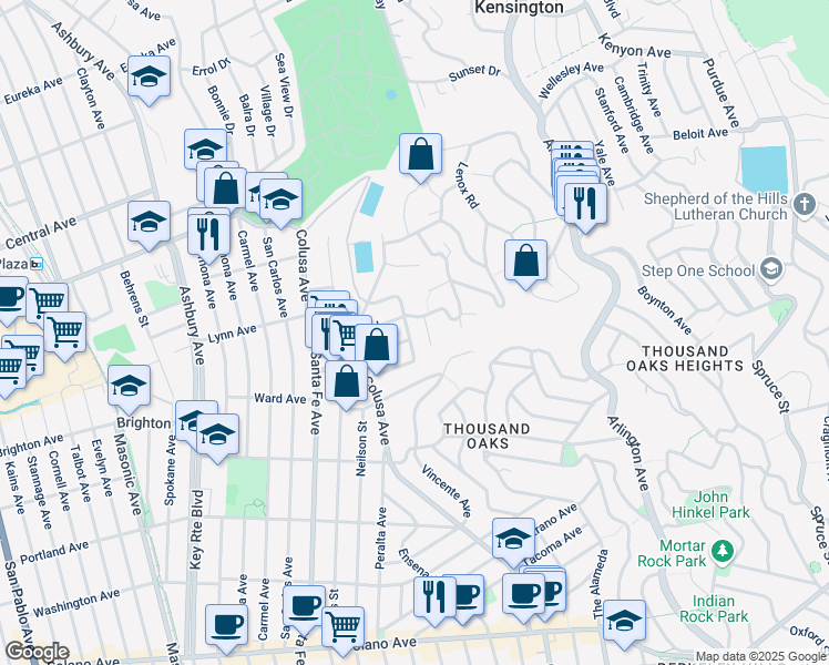 map of restaurants, bars, coffee shops, grocery stores, and more near 417 Ocean View Avenue in Kensington