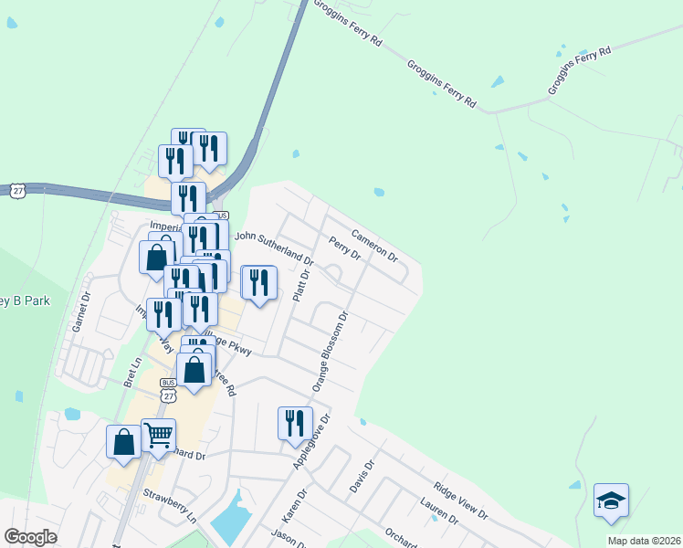 map of restaurants, bars, coffee shops, grocery stores, and more near 145 May Court in Nicholasville