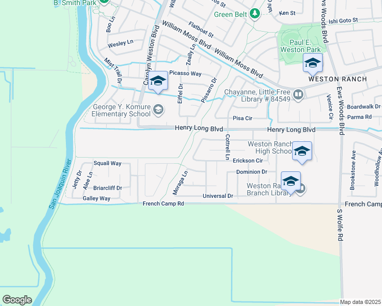 map of restaurants, bars, coffee shops, grocery stores, and more near 1968 Erickson Circle in Stockton