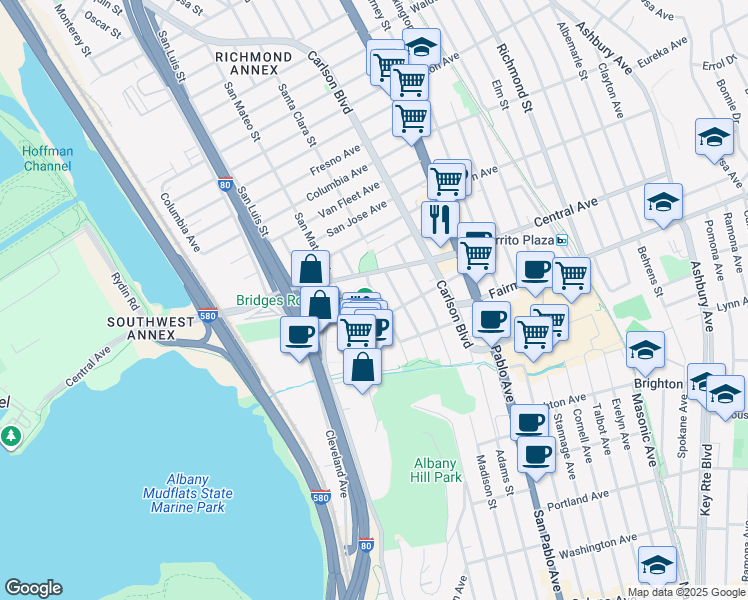 map of restaurants, bars, coffee shops, grocery stores, and more near 3247 Belmont Ave in El Cerrito
