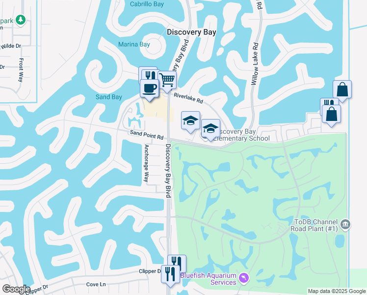 map of restaurants, bars, coffee shops, grocery stores, and more near 5270 Edgeview Drive in Discovery Bay