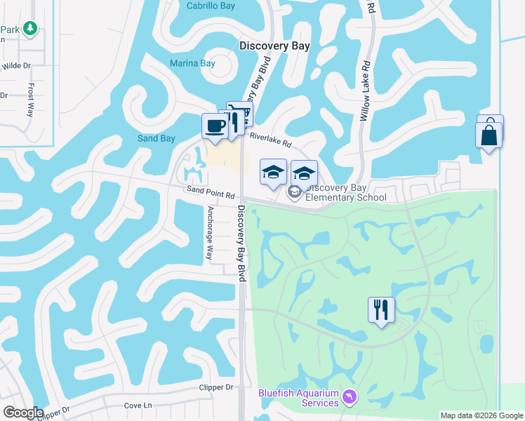 map of restaurants, bars, coffee shops, grocery stores, and more near 5270 Edgeview Drive in Discovery Bay