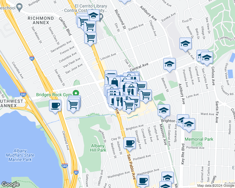 map of restaurants, bars, coffee shops, grocery stores, and more near 6318 Fairmount Avenue in El Cerrito