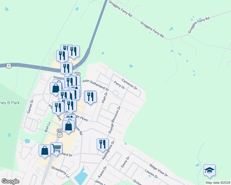 map of restaurants, bars, coffee shops, grocery stores, and more near 145 May Court in Nicholasville