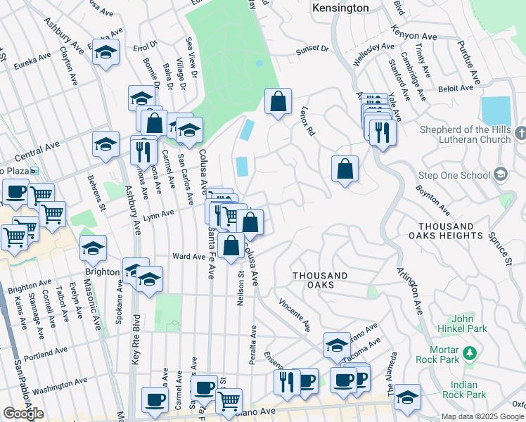 map of restaurants, bars, coffee shops, grocery stores, and more near 417 Ocean View Avenue in Kensington
