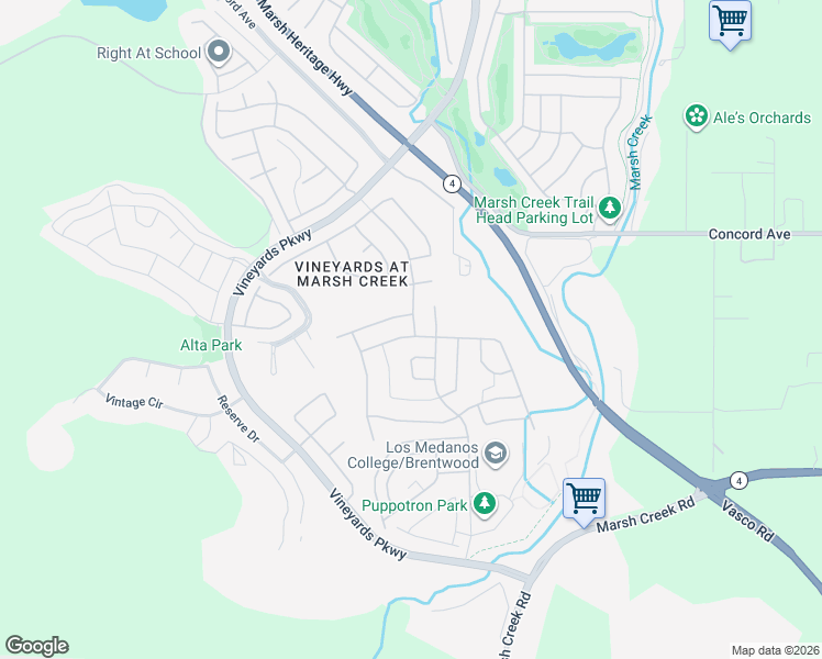map of restaurants, bars, coffee shops, grocery stores, and more near 1647 Chianti Lane in Brentwood