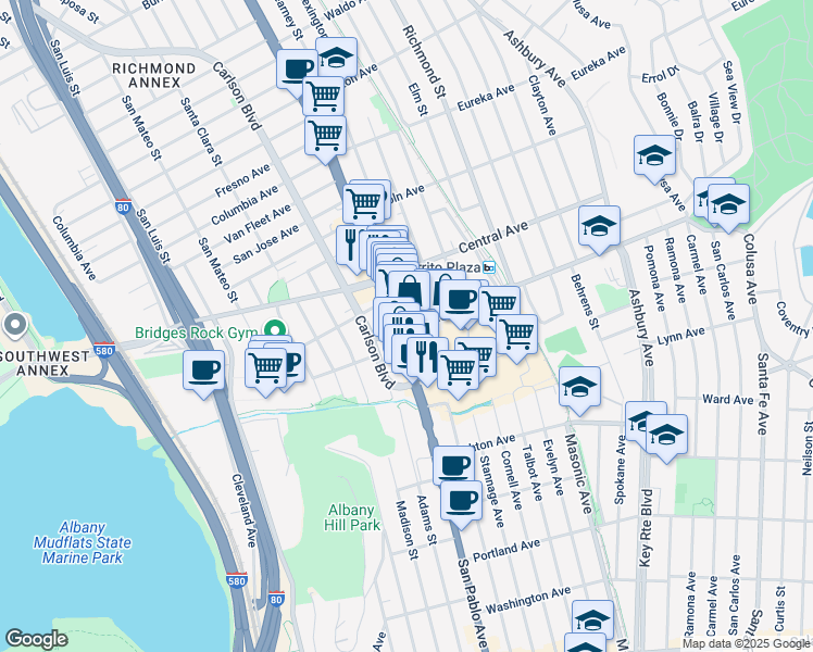map of restaurants, bars, coffee shops, grocery stores, and more near in El Cerrito