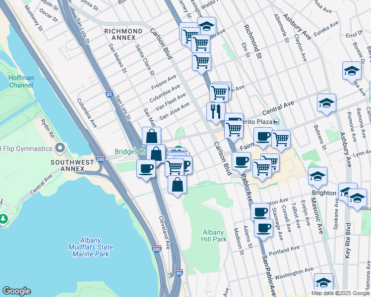 map of restaurants, bars, coffee shops, grocery stores, and more near 3247 Belmont Avenue in El Cerrito