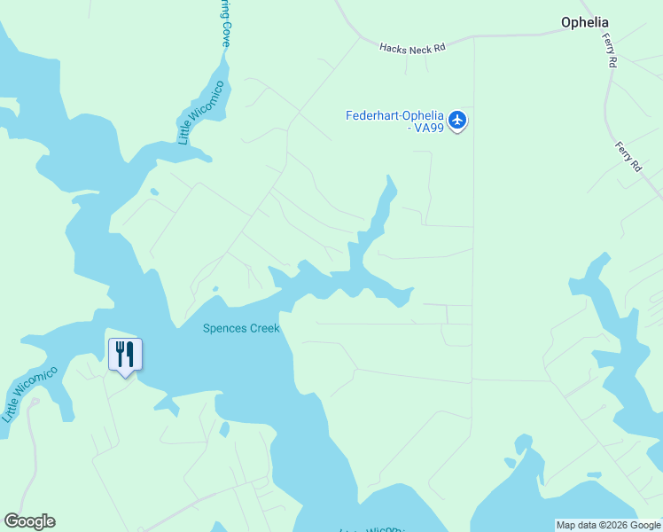 map of restaurants, bars, coffee shops, grocery stores, and more near 232 Woodhaven Drive in Heathsville