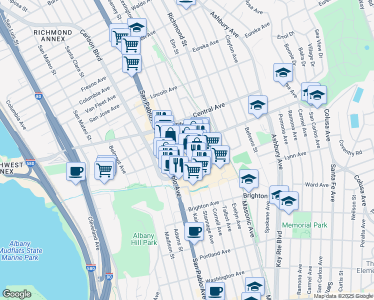 map of restaurants, bars, coffee shops, grocery stores, and more near 6420 Fairmount Avenue in El Cerrito