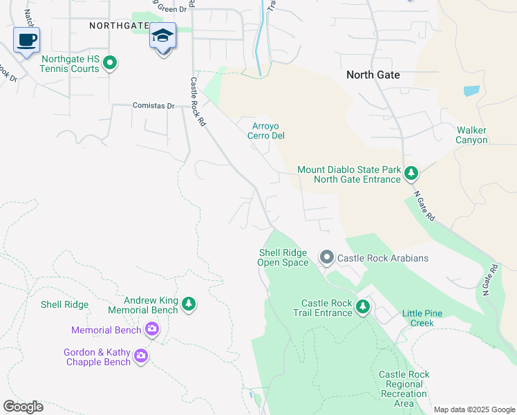 map of restaurants, bars, coffee shops, grocery stores, and more near 1000 Castle Rock Road in Walnut Creek