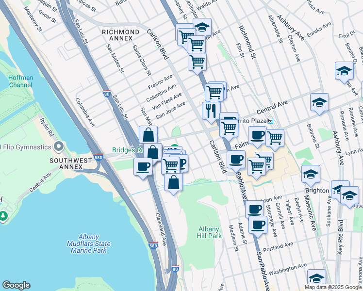 map of restaurants, bars, coffee shops, grocery stores, and more near 3247 Belmont Avenue in El Cerrito