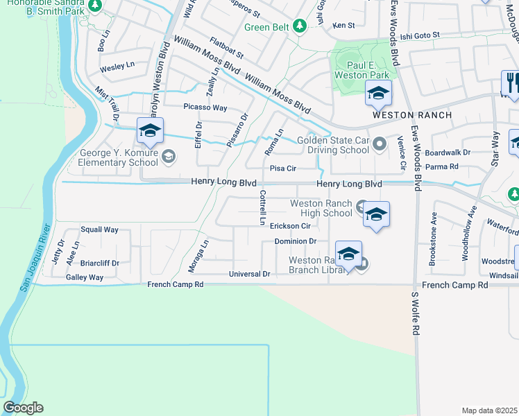 map of restaurants, bars, coffee shops, grocery stores, and more near 1811 Oakley Court in Stockton