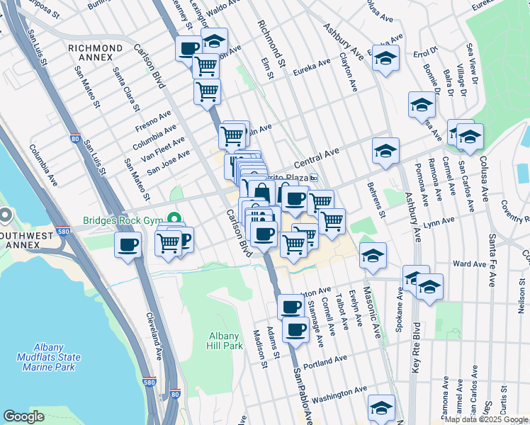 map of restaurants, bars, coffee shops, grocery stores, and more near in El Cerrito